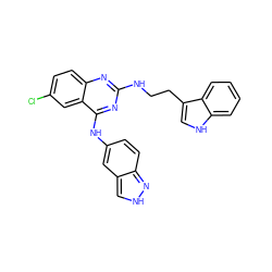 Clc1ccc2nc(NCCc3c[nH]c4ccccc34)nc(Nc3ccc4n[nH]cc4c3)c2c1 ZINC001772643246