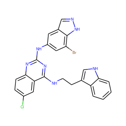 Clc1ccc2nc(Nc3cc(Br)c4[nH]ncc4c3)nc(NCCc3c[nH]c4ccccc34)c2c1 ZINC001772614701