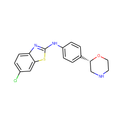 Clc1ccc2nc(Nc3ccc([C@H]4CNCCO4)cc3)sc2c1 ZINC000149955359