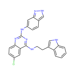 Clc1ccc2nc(Nc3ccc4c[nH]nc4c3)nc(NCCc3c[nH]c4ccccc34)c2c1 ZINC001772626812