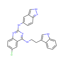 Clc1ccc2nc(Nc3ccc4n[nH]cc4c3)nc(NCCc3c[nH]c4ccccc34)c2c1 ZINC001772617224