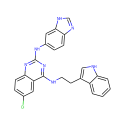 Clc1ccc2nc(Nc3ccc4nc[nH]c4c3)nc(NCCc3c[nH]c4ccccc34)c2c1 ZINC001772581992