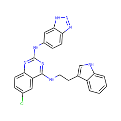 Clc1ccc2nc(Nc3ccc4nn[nH]c4c3)nc(NCCc3c[nH]c4ccccc34)c2c1 ZINC001772639747