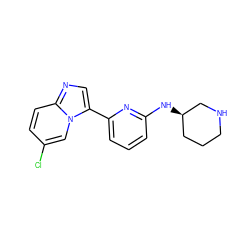 Clc1ccc2ncc(-c3cccc(N[C@@H]4CCCNC4)n3)n2c1 ZINC000029045825