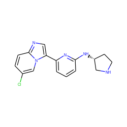 Clc1ccc2ncc(-c3cccc(N[C@@H]4CCNC4)n3)n2c1 ZINC000029045837