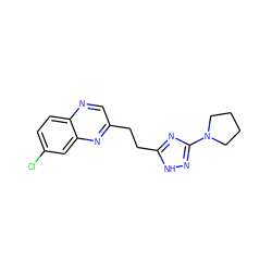 Clc1ccc2ncc(CCc3nc(N4CCCC4)n[nH]3)nc2c1 ZINC000210607746