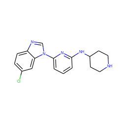 Clc1ccc2ncn(-c3cccc(NC4CCNCC4)n3)c2c1 ZINC000029044801