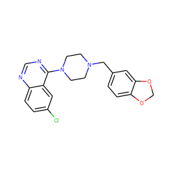 Clc1ccc2ncnc(N3CCN(Cc4ccc5c(c4)OCO5)CC3)c2c1 ZINC000040954798