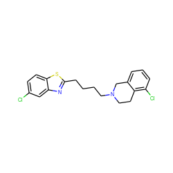 Clc1ccc2sc(CCCCN3CCc4c(Cl)cccc4C3)nc2c1 ZINC001772619060