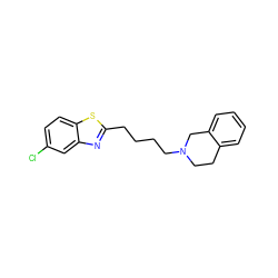 Clc1ccc2sc(CCCCN3CCc4ccccc4C3)nc2c1 ZINC001772604754