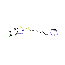 Clc1ccc2sc(SCCCCCn3ccnc3)nc2c1 ZINC000299859984