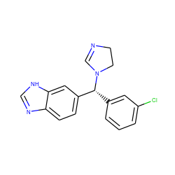 Clc1cccc([C@H](c2ccc3nc[nH]c3c2)N2C=NCC2)c1 ZINC000028967354