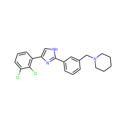 Clc1cccc(-c2c[nH]c(-c3cccc(CN4CCCCC4)c3)n2)c1Cl ZINC000066058790