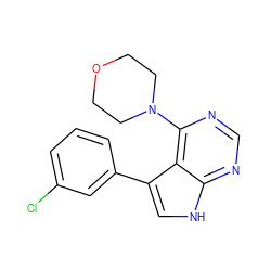 Clc1cccc(-c2c[nH]c3ncnc(N4CCOCC4)c23)c1 ZINC000210733407