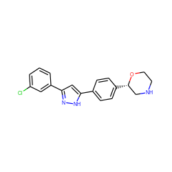 Clc1cccc(-c2cc(-c3ccc([C@H]4CNCCO4)cc3)[nH]n2)c1 ZINC000205114484