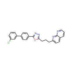 Clc1cccc(-c2ccc(-c3nnc(CCCc4ccc5cccnc5n4)o3)cc2)c1 ZINC000095577132