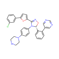 Clc1cccc(-c2ccc(C3=NO[C@H](c4ccccc4-c4cncnc4)N3c3ccc(N4CCNCC4)cc3)o2)c1 ZINC000084653493