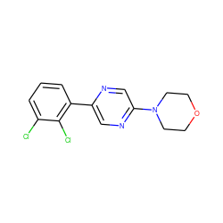 Clc1cccc(-c2cnc(N3CCOCC3)cn2)c1Cl ZINC000045350850