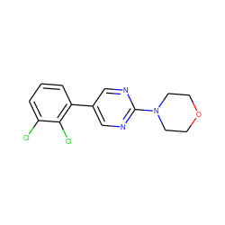 Clc1cccc(-c2cnc(N3CCOCC3)nc2)c1Cl ZINC000045340299