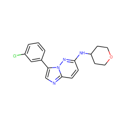 Clc1cccc(-c2cnc3ccc(NC4CCOCC4)nn23)c1 ZINC000028530942