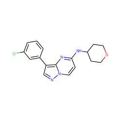 Clc1cccc(-c2cnn3ccc(NC4CCOCC4)nc23)c1 ZINC000113134487