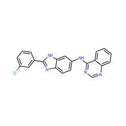 Clc1cccc(-c2nc3ccc(Nc4ncnc5ccccc45)cc3[nH]2)c1 ZINC000299832956