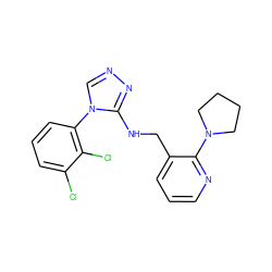 Clc1cccc(-n2cnnc2NCc2cccnc2N2CCCC2)c1Cl ZINC000029126408