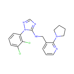 Clc1cccc(-n2ncnc2NCc2cccnc2N2CCCC2)c1Cl ZINC000029126716