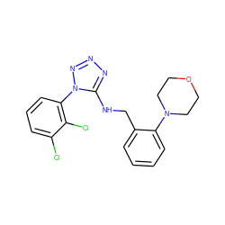 Clc1cccc(-n2nnnc2NCc2ccccc2N2CCOCC2)c1Cl ZINC000071340307