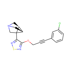 Clc1cccc(C#CCOc2nsnc2C23CN4C[C@H]2[C@H]3C4)c1 ZINC000013798000