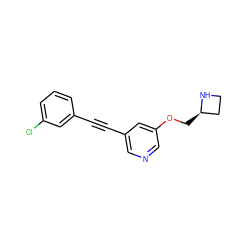 Clc1cccc(C#Cc2cncc(OC[C@@H]3CCN3)c2)c1 ZINC000103281516