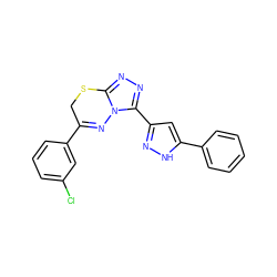 Clc1cccc(C2=Nn3c(nnc3-c3cc(-c4ccccc4)[nH]n3)SC2)c1 ZINC000653823235