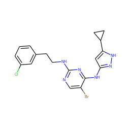 Clc1cccc(CCNc2ncc(Br)c(Nc3cc(C4CC4)[nH]n3)n2)c1 ZINC000203005772