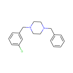 Clc1cccc(CN2CCN(Cc3ccccc3)CC2)c1 ZINC000019537391