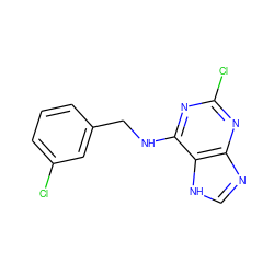 Clc1cccc(CNc2nc(Cl)nc3nc[nH]c23)c1 ZINC000228601089