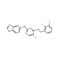 Clc1cccc(CNc2nc(Nc3ccc4[nH]cnc4c3)ncc2Br)c1Cl ZINC000028520272