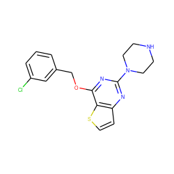 Clc1cccc(COc2nc(N3CCNCC3)nc3ccsc23)c1 ZINC000045340289