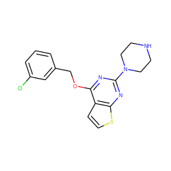 Clc1cccc(COc2nc(N3CCNCC3)nc3sccc23)c1 ZINC000045351882