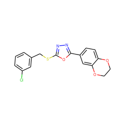 Clc1cccc(CSc2nnc(-c3ccc4c(c3)OCCO4)o2)c1 ZINC000073196410