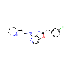 Clc1cccc(Cc2nc3c(NCC[C@@H]4CCCCN4)nccc3o2)c1 ZINC000028526270