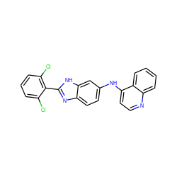 Clc1cccc(Cl)c1-c1nc2ccc(Nc3ccnc4ccccc34)cc2[nH]1 ZINC000299826894