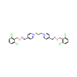 Clc1cccc(Cl)c1CO/N=C/c1cc[n+](CCC[n+]2ccc(/C=N/OCc3c(Cl)cccc3Cl)cc2)cc1 ZINC000029224150