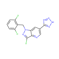 Clc1cccc(Cl)c1Cn1nc(Cl)c2ncc(-c3nn[nH]n3)cc21 ZINC000205662063