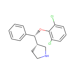 Clc1cccc(Cl)c1O[C@@H](c1ccccc1)[C@H]1CCNC1 ZINC000095588857