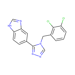 Clc1cccc(Cn2cnnc2-c2ccc3[nH]cnc3c2)c1Cl ZINC000118803959