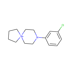 Clc1cccc(N2CC[N+]3(CCCC3)CC2)c1 ZINC000013724951