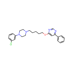 Clc1cccc(N2CCN(CCCCCOc3cc(-c4ccccc4)ncn3)CC2)c1 ZINC001772590014