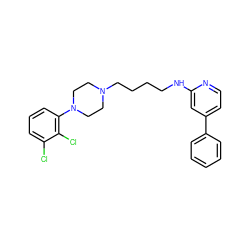 Clc1cccc(N2CCN(CCCCNc3cc(-c4ccccc4)ccn3)CC2)c1Cl ZINC000035833376