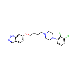 Clc1cccc(N2CCN(CCCCOc3ccc4cn[nH]c4c3)CC2)c1Cl ZINC000095552916