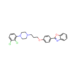 Clc1cccc(N2CCN(CCCOc3ccc(-c4nc5ccccc5o4)cc3)CC2)c1Cl ZINC000473154775